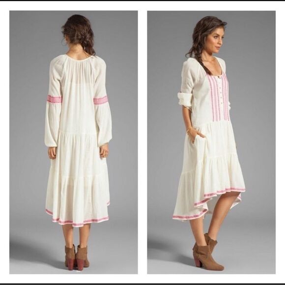 Free People Boho Pink Embroidered High Low Dress SZ XS - Picture 2 of 9